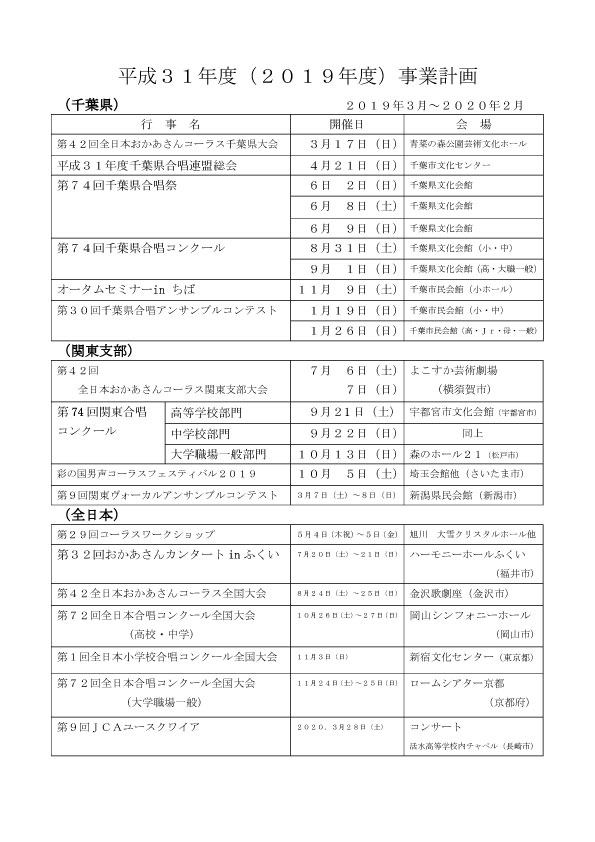 2019年事業一覧